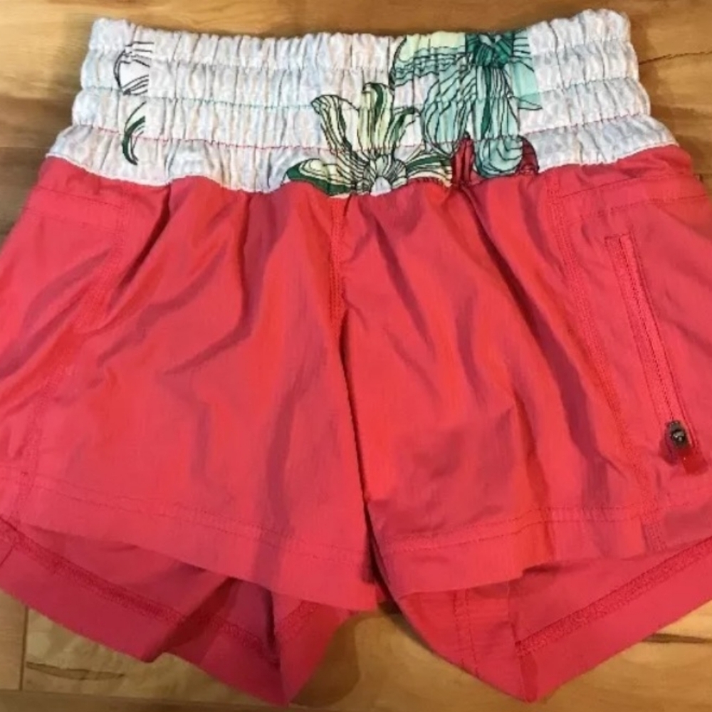 Coral Women's Shorts with Floral Waistband